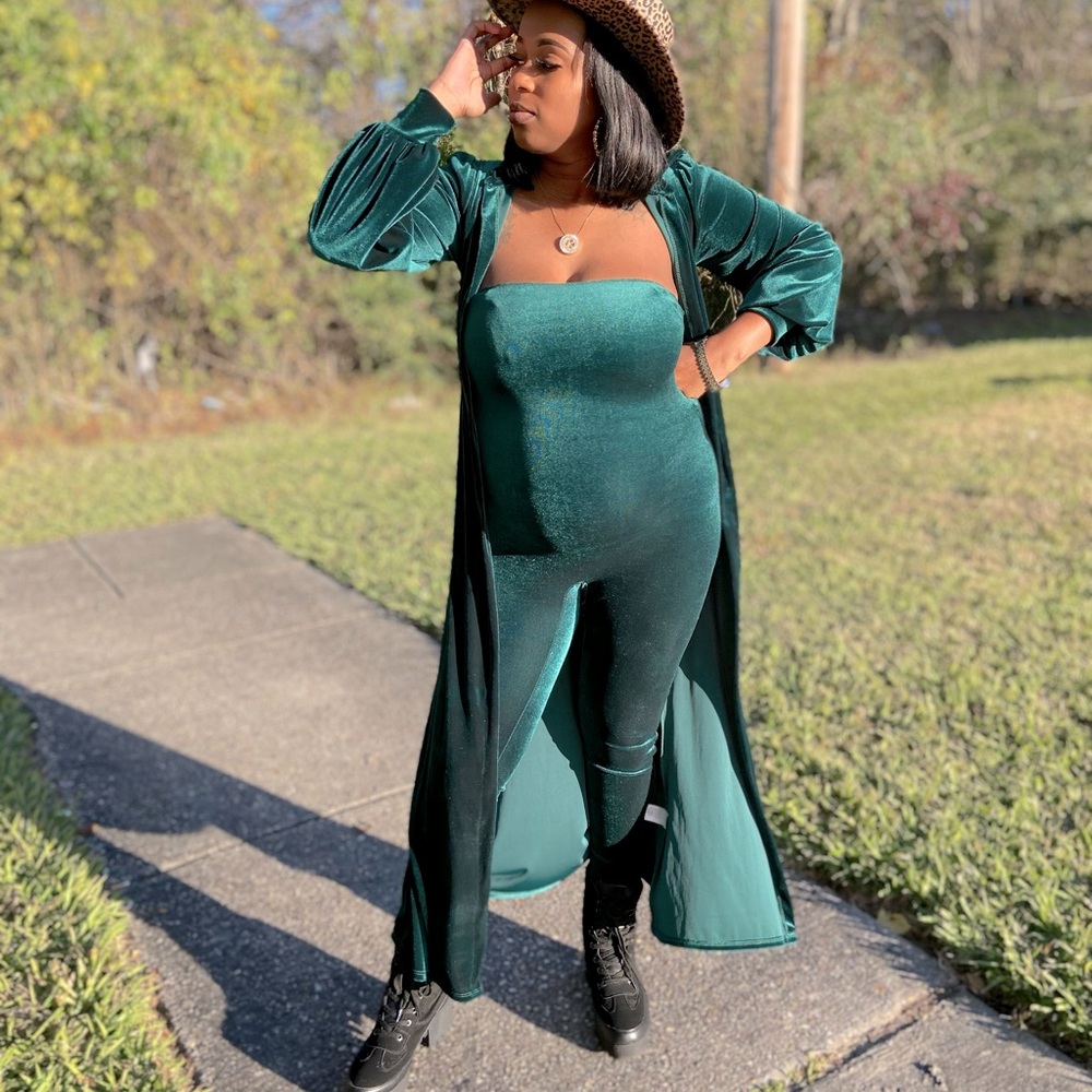 cardigan and jumpsuit, Great stretch, velvet material